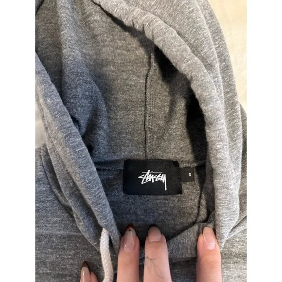 Stussy Charcoal Gray Hoodie with White Logo - Picture 3 of 3